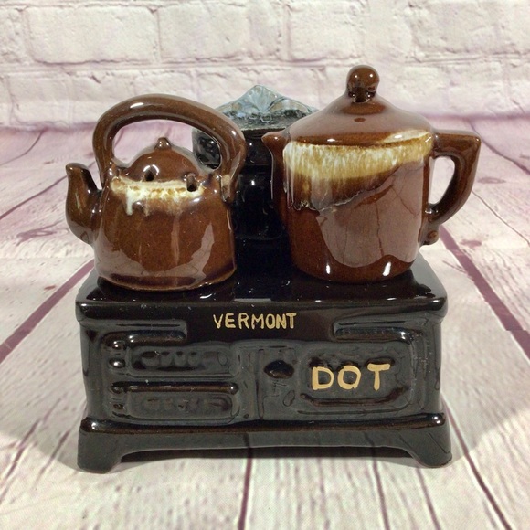 Vintage Other - Vintage Drip Glaze Ceramic Stove Tea Kettle Coffee Pot Salt and Pepper Set
